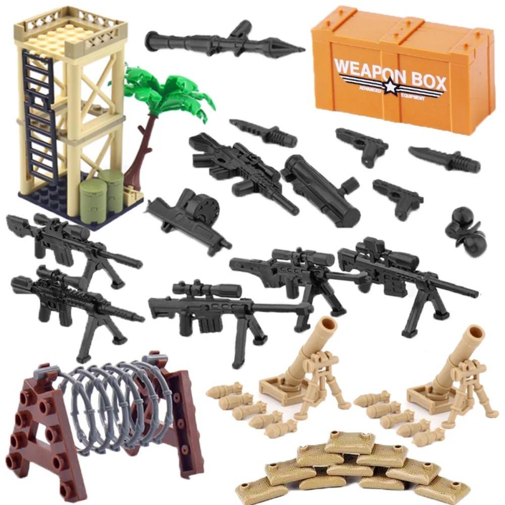 WWII Building Blocks Military Weapons Police Soldier Figure Accessories Model Brick Gun Cannon Launcher Bunker Outpost Toy X017