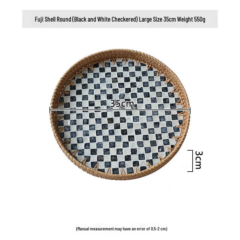 Handmade Rattan Round Light Luxury Tray for Picnic, Fruit, and Candy Storage in the Living Room or Restaurant.