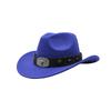 Men Western Cowboy Star Decoration Fedora Hat Large Brim Upturned Travel Versatile Sunshade Hat With Bullhead Design