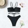 Solid Cut Out Tie Sexy Two Piece Bikini Set Elegant Comfortable Swimwear