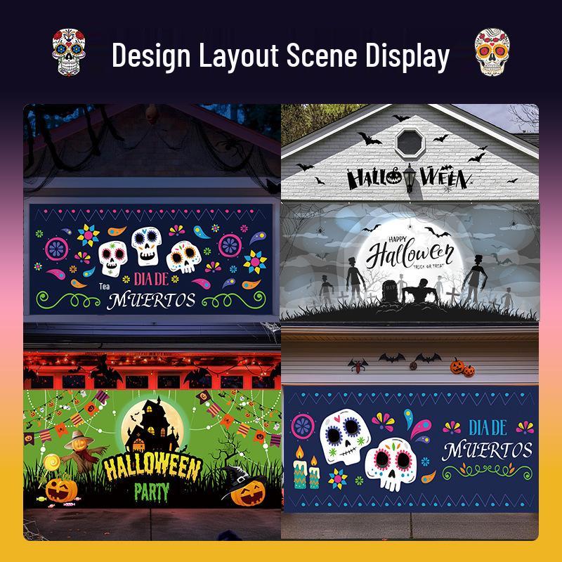 Skull Dance Day of the Dead Garage Door Backdrop - Party Atmosphere Hanging Cloth