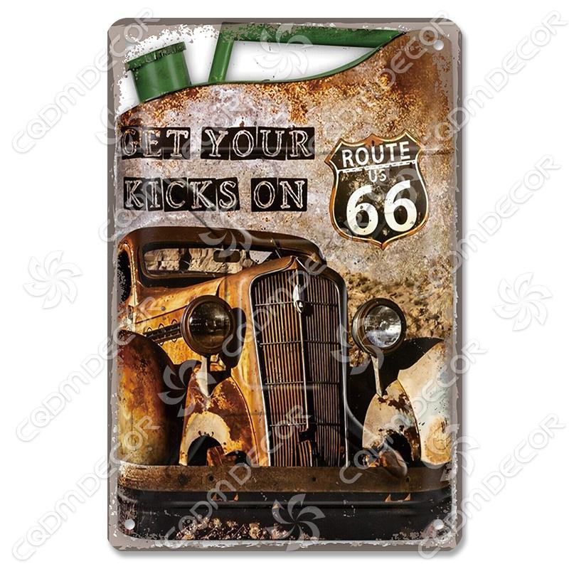 Alte Route 66 Blechschilder Get Your Kicks on US 66 Metallposter Vintage Wandkunst Dekoration für Garage Club Wohnzimmer Zuhause