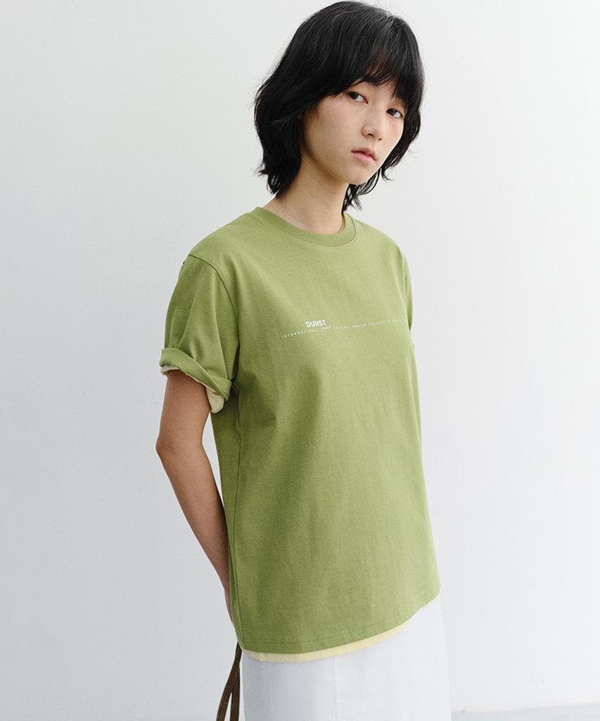 Deonseuteu Unisex Minimal Lettering T-Shirt_Udts6B147_Olive Green