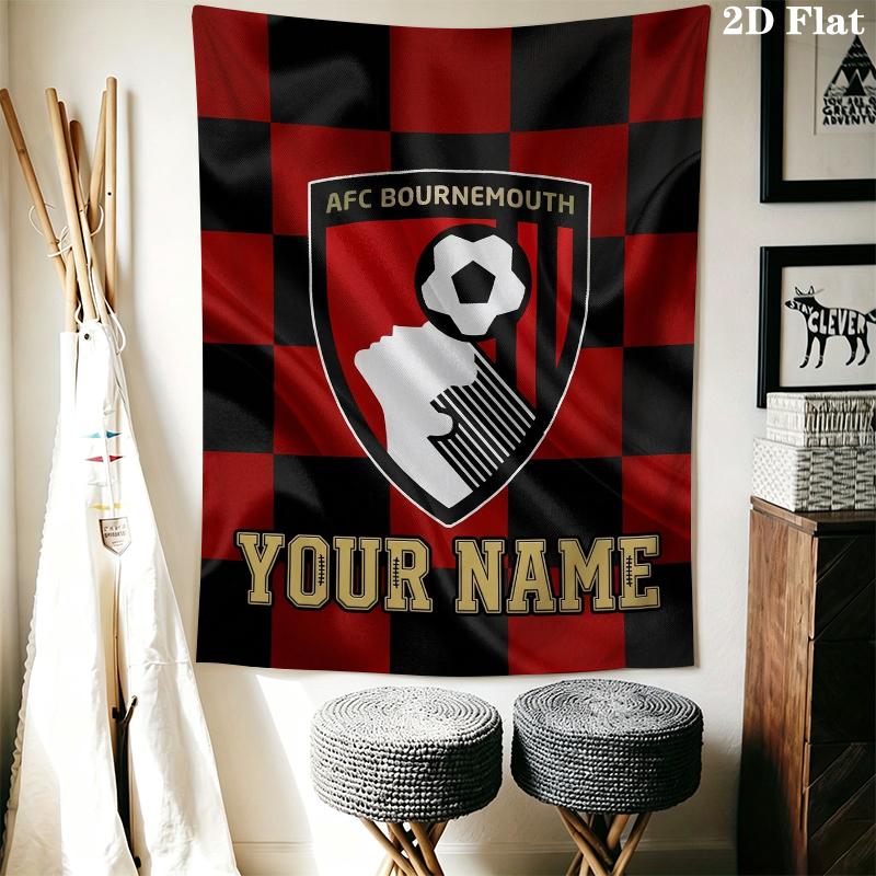 Custom Name Afc Bournemouth Wall Tapestry Aesthetic Wall Hanging Printed Fabric Blanket Decorative Tapestries for Bedroom Living Room Home Decor