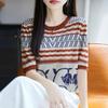Women Knit T-shirt MODERN NEW SAGA Summer Knitted Shirt Short Sleeve Tees O-neck Patchwork Pullover Knit Tops