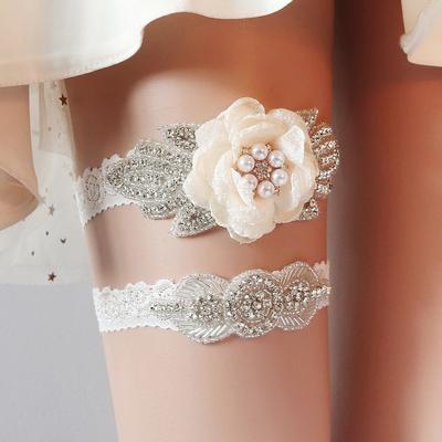 Jarretière de Mariage Strass Rose Dentelle Anneau de Jambe Blanc Jarretières Sexy Anneau de Cuisse Cadeau pour Amoureux Femmes Féminin Mariée