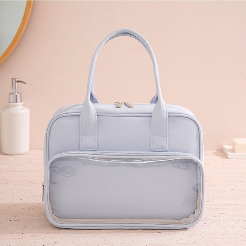Solid Color Makeup Bag PVC Toiletry Bag Fashion Handheld Cosmetic Case Ladies