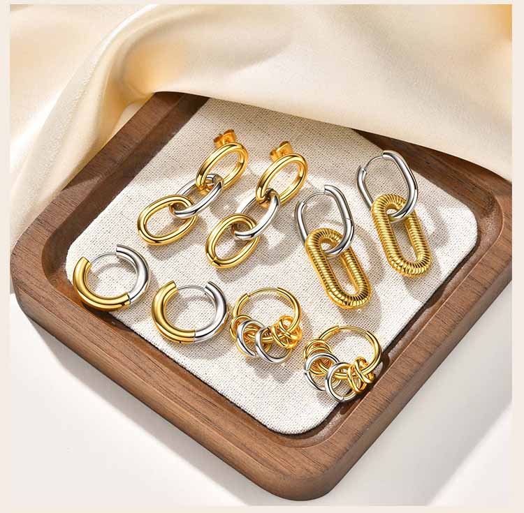Two Tone Hoop Earrings for Women, Stainless Steel Gold-Silver Color Small Circle Square Huggie Hoop Earrings Trendy Jewelry