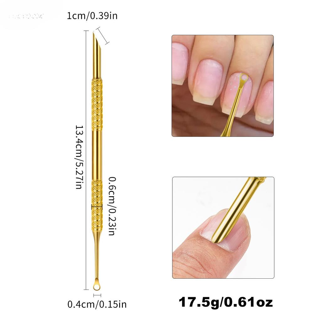 Spingipelle in acciaio per nail art a doppia testa, testa tonda, testa obliqua, rimuovi cuticole, strumento per manicure per saloni di bellezza