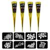 Natural Plant Based Formula for Temporary Body Art 4 Ready To Use Black Henna Cones with 8 Stencils Long Lasting Dark Stain