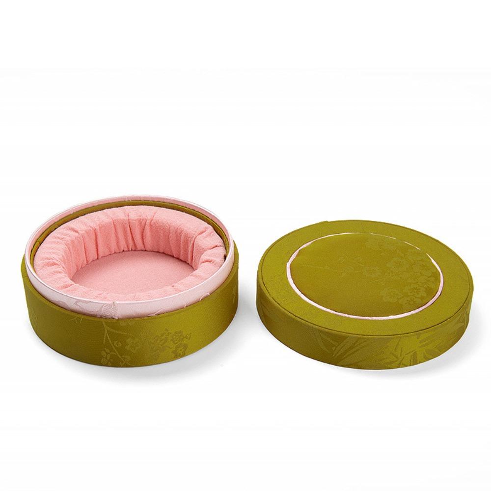 

1pc Classic Embroidered Fabric Jewelry Box with Earring Holder Round Tabletop Display Case, Decorative Pendant Necklace Ring Storage for Wedding Gifts Style 6