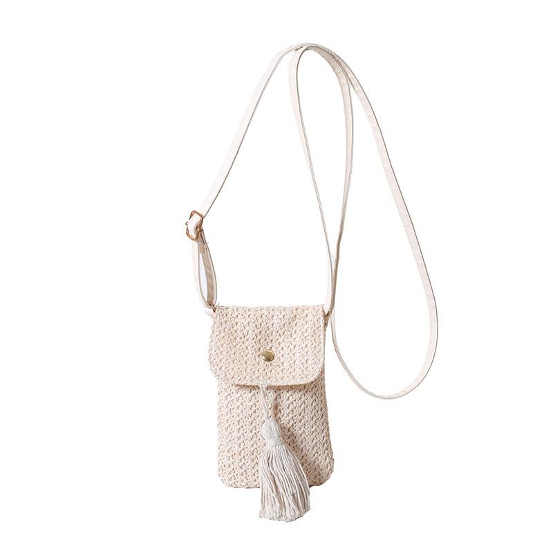 Forest Woven Mobile Phone Bag, Women's Bag, Grass Woven Bag, Versatile Tassel Single Shoulder Small Bag, Crossbody Bag