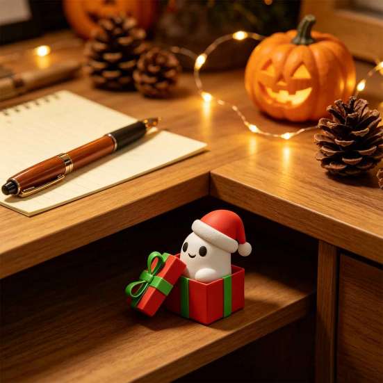 Cartoon Elf Ornaments 3D Printed Christmas Gift Box Ghost Figurine Ornaments, Cute Fun Handmade Creations Halloween Pumpkin Desktop Decoration