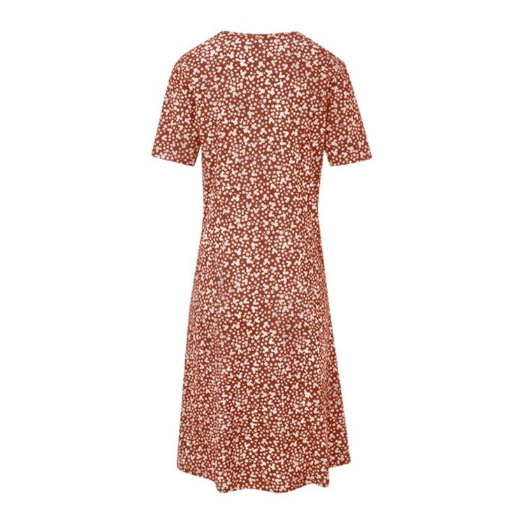 Women Summer Floral Print Boho Dress Tanya Round Neck Short Sleeve with Pocket