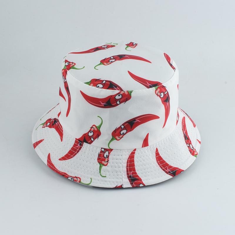 New Fashion Hat Vegetables Pepper Printed Bucket Hat Reversible Fishing Cap Summer Sun Hats For Women Men Gorras