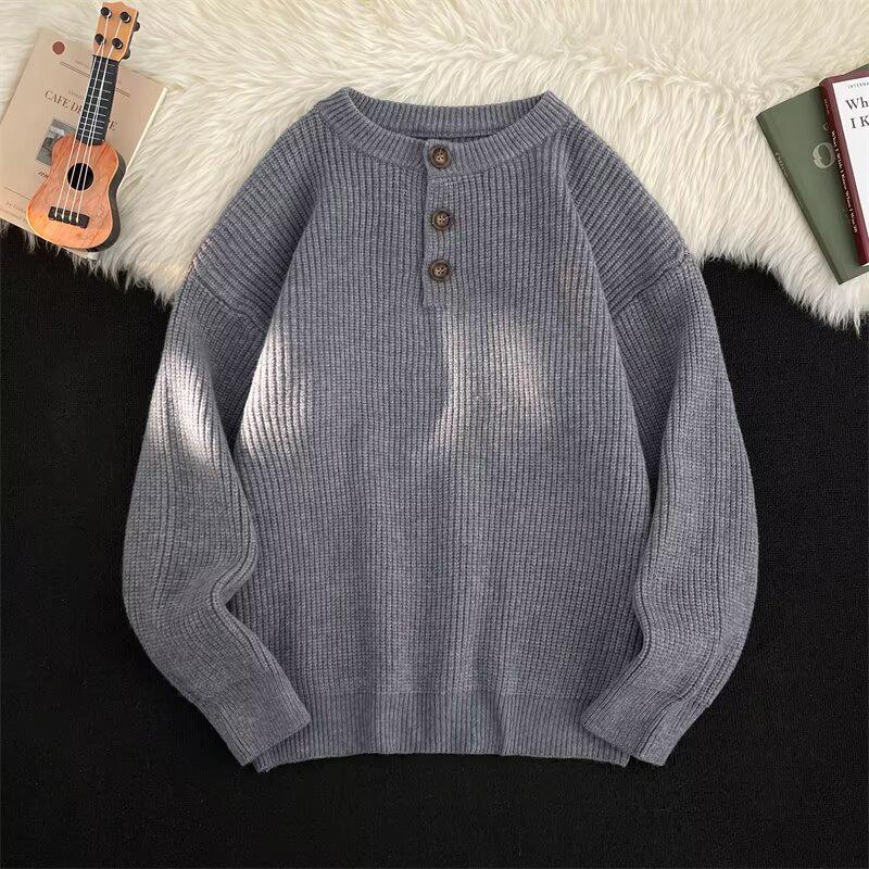 Модный вязаный свитер в академическом стиле Свободный джемпер с длинным рукавом для осенизимы Medium M серый 2230₽