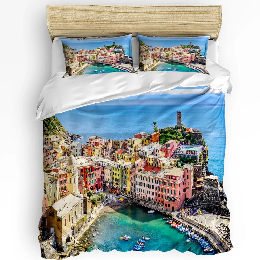 Island White Building Blue Sea Santorini Greece Bedding Set 3pcs Duvet Cover Pillowcase Quilt Cover Double Bed Set Home Textile