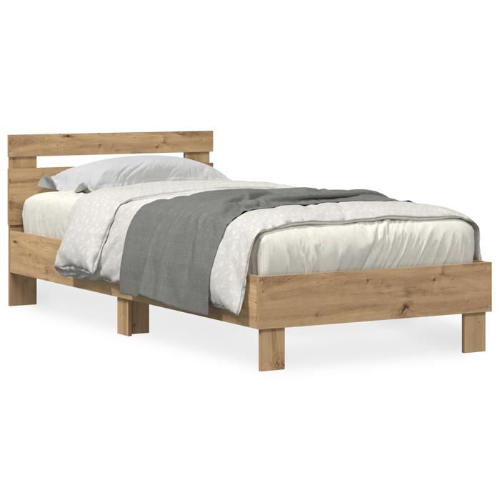 Cadre de lit vidaXL avec lumières LED Chêne artisan 90x200 cm Bois reconstitué 863796