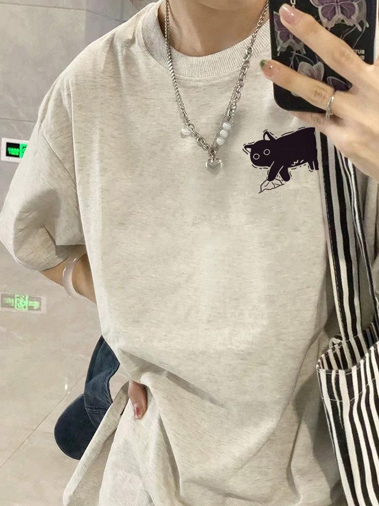 2025 Summer Women's Pure Cotton Cartoon Print Retro Short Sleeve T-shirt