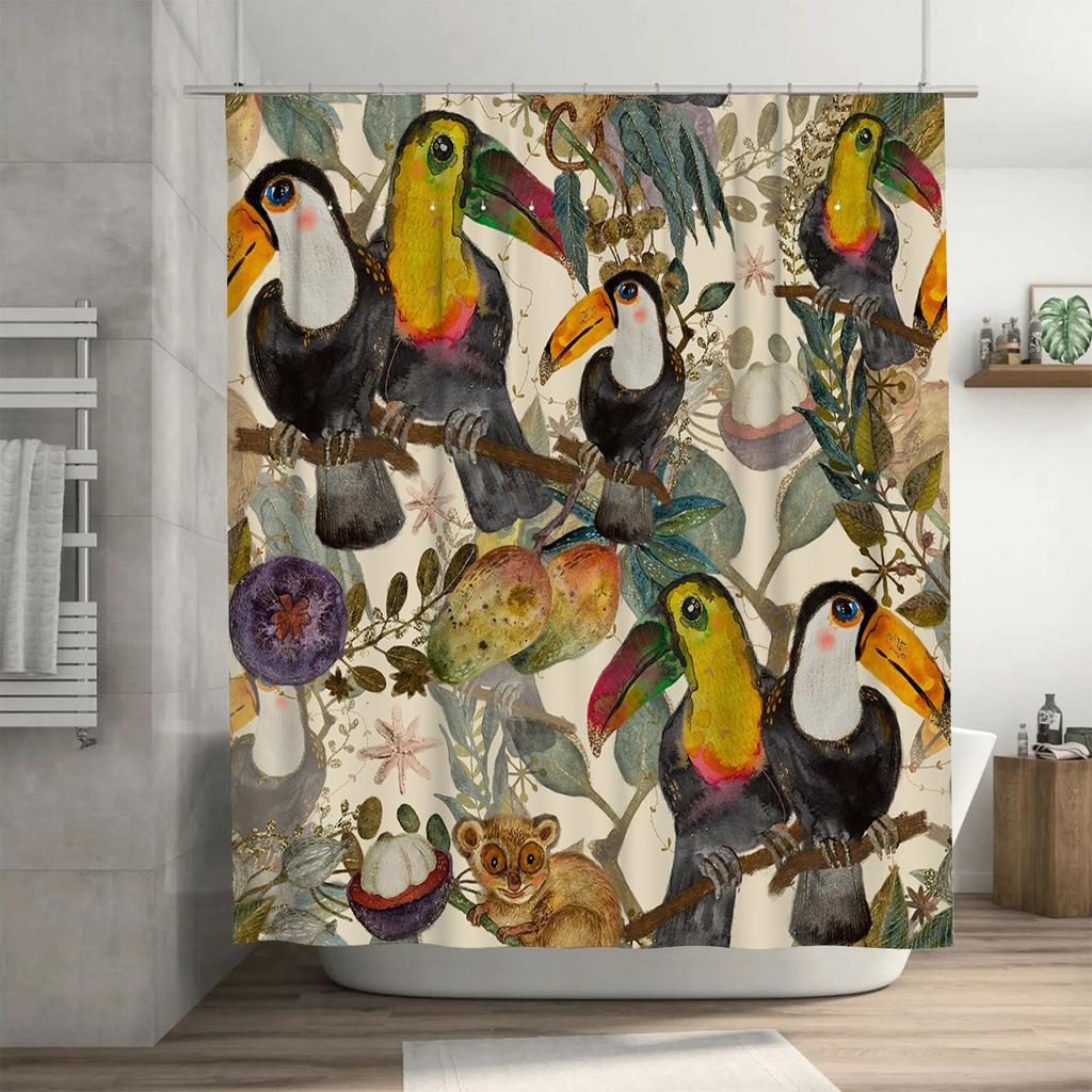 Watercolor Toucan Birds Animal Print Bathroom Shower Curtain Decorative Fabric Home Decoration Waterproof Washable