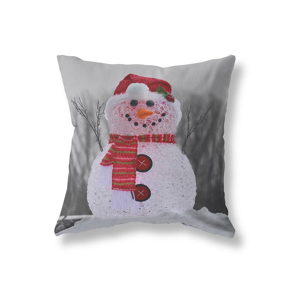 Cute Snowman Christmas Theme Printing Pattern Polyester Cushion Cover Home Living Room Sofa Decorative Pillow Pillow Cover