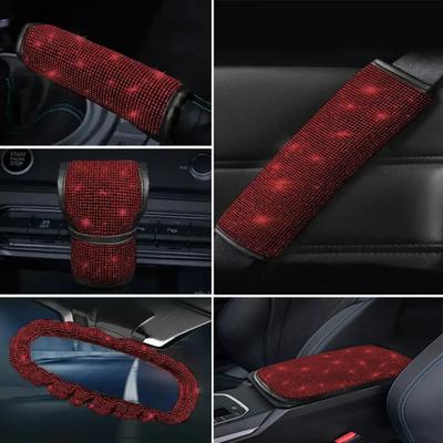 Bling Donne Ragazze Accessori Auto Freno a Mano Pomello del Cambio Specchietto Retrovisore Copri Bracciolo Spallina Set Decorazione Strass Rossi