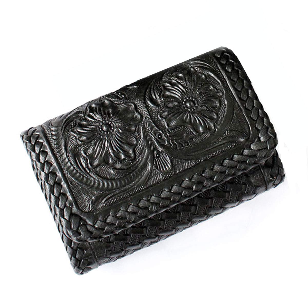 

Key Case Leather Genuine Leather 6 Key Case Handmade Flower Carving Saddle Leather Lace Up Coin Purse Bill Holder [Days Art] чорний
