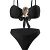 Hot Girl Style Bandeau Two Piece Bikini With Long Skirt Three Piece High Cut Swimsuit Elegant For Vacation