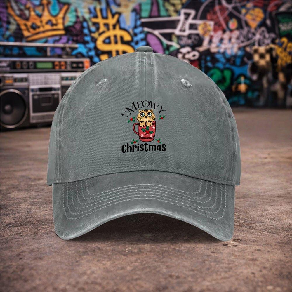 Pc Unisex Christmas Cup Middle Cat Vintage Washed Baseball Cap UnisexS Trendy Hat Versatile Duckbill Cap Fun Print Unique