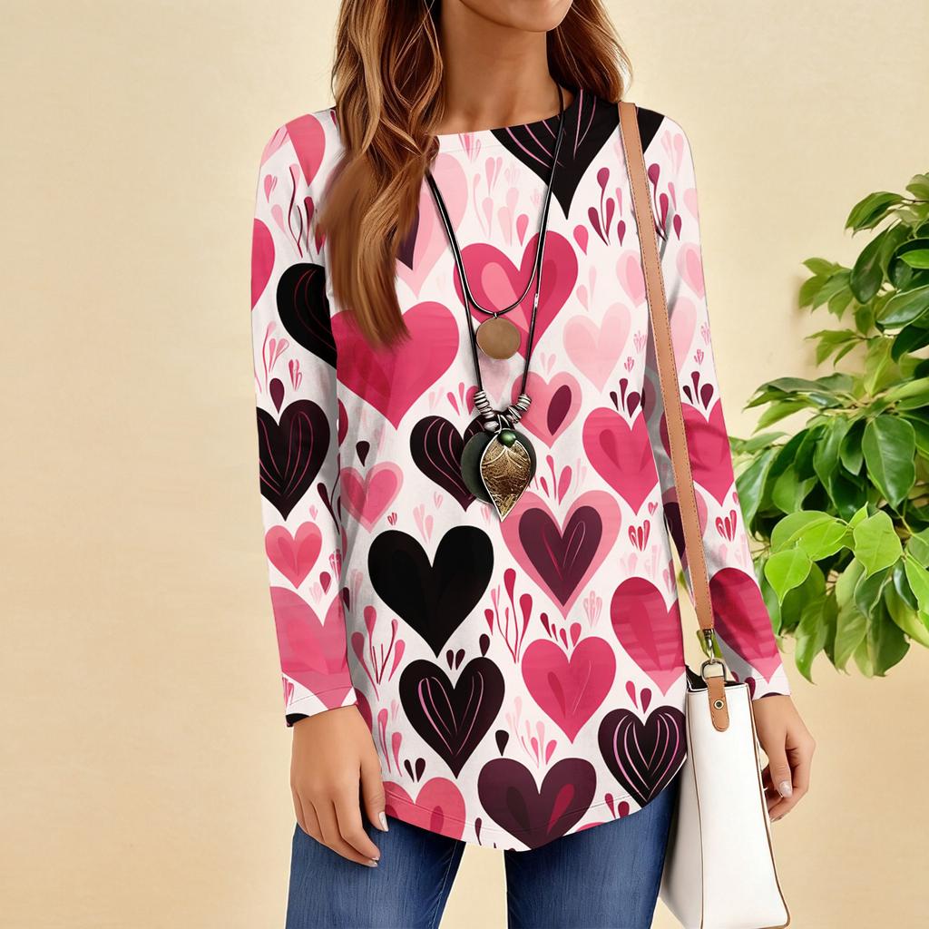 Women's Loose Round Neck Raglan Sleeve Printed Long Sleeve T-Shirt Pullover