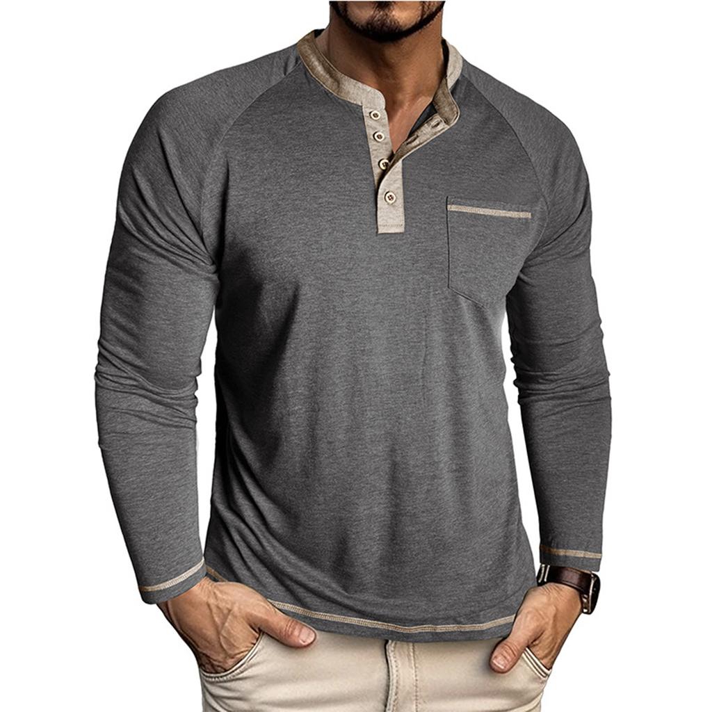 Men'S Button Up Long Sleeved Fashionable Casual Sports Top