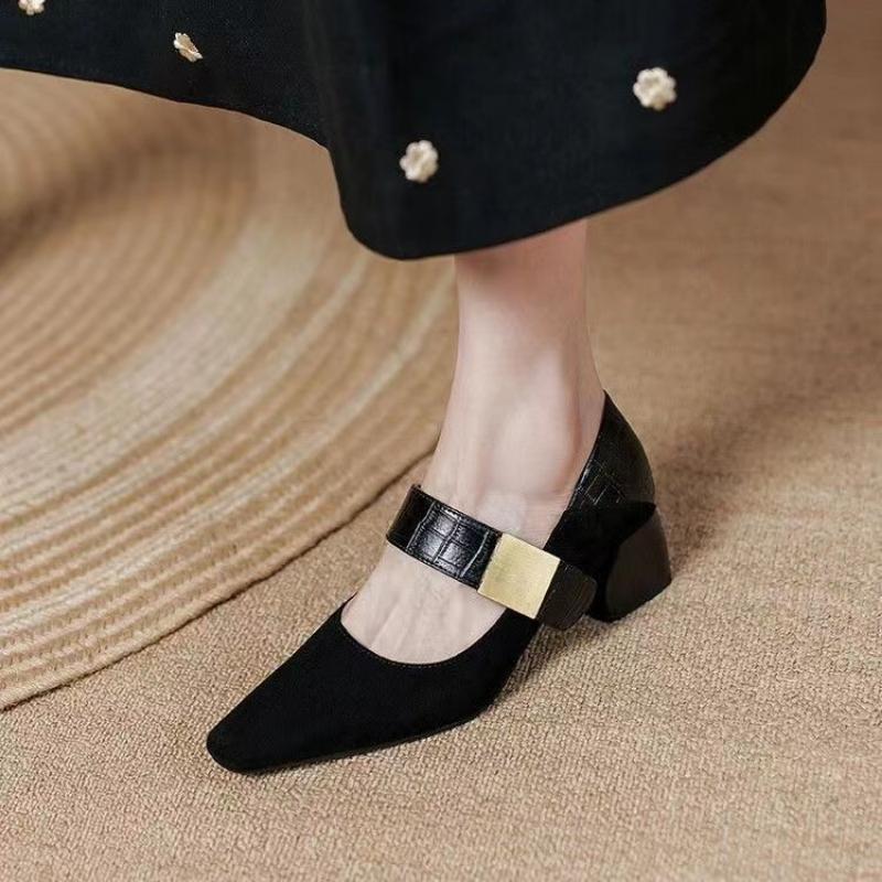 Women's Summer Footwear Gothic Mary Jane Shoes for Woman 2024 Japanese Style Lolita Office Pointed Toe with Medium Heels Black A