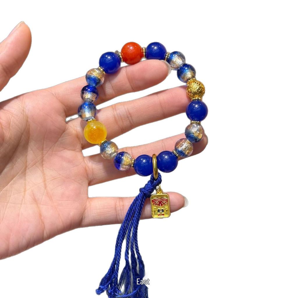 Popular Ancient Style Sugar Heart Bracelet with Five-Color Multi-Treasure Zha Ji Pendant and Blue Glaze