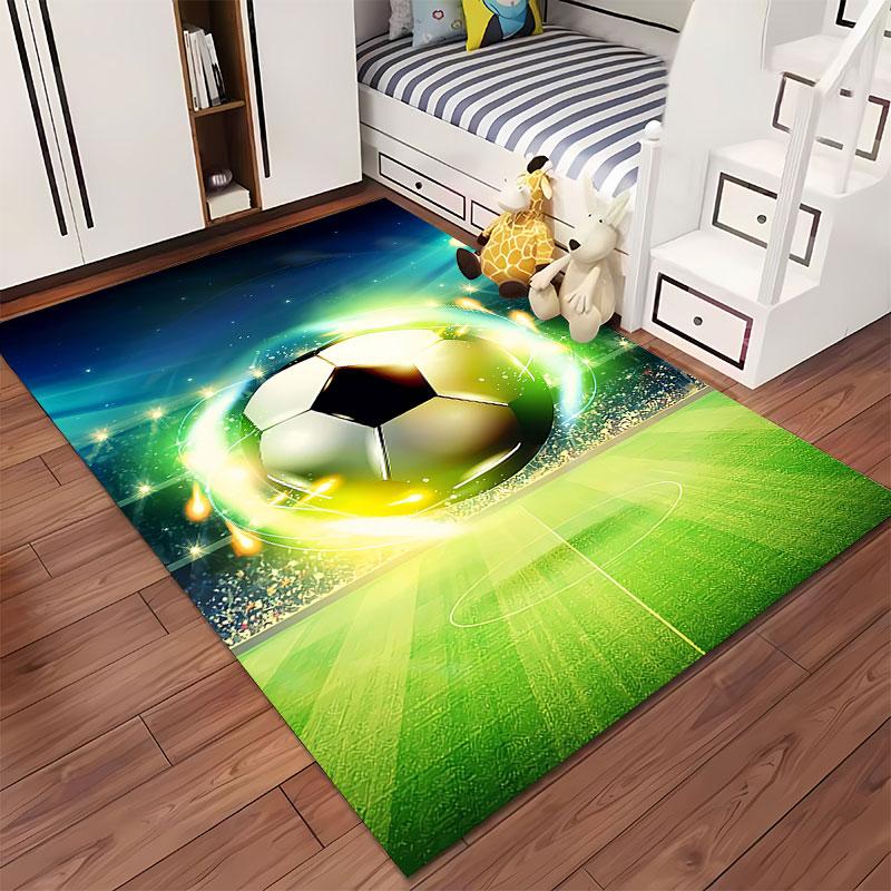 Glowing Soccer Ball on Field suitable as a non-slip mat for the living room or bedroom sofa