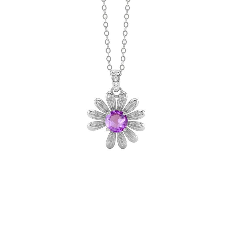 S925 Sterling Silver Necklace Women's Natural Garnet Crystal Stone Olivine Topaz Pastoral Small Daisy Collarbone Chain