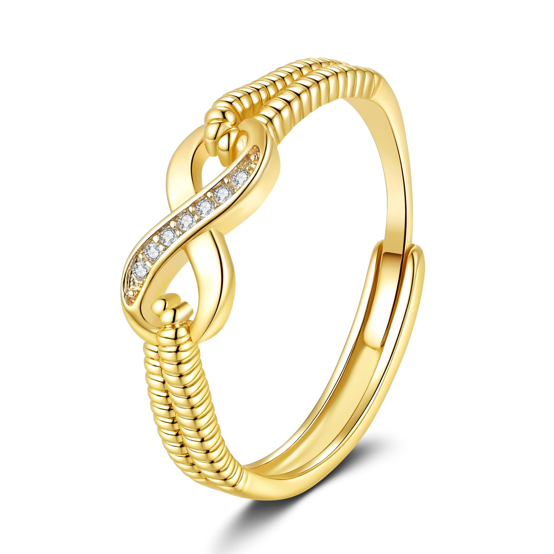 2026 Fashionable Women s Engagement Ring, Personalized Creative Diamond-encrusted 8-character Ring Resizable золотой