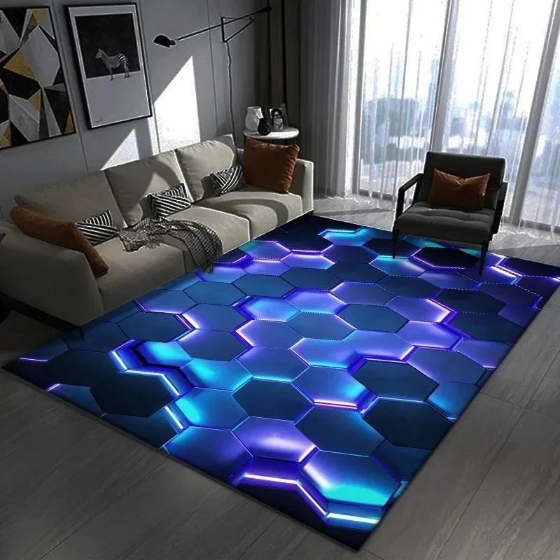 Eye-catching 3D Geometric Carpet Large Floor Mat for Bedroom and Gaming Room Modern Non-slip Rug for Trendy Home Decor Gift