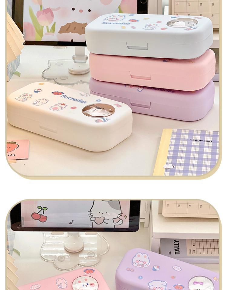 Cartoon Rabbit Pencil Case for Girls - Cute Stationery Storage Box for Elementary School Students