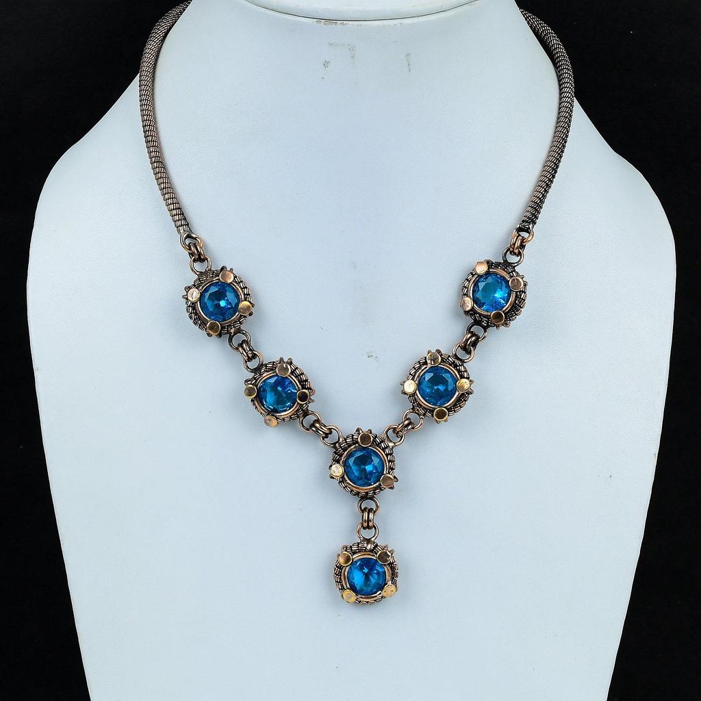 Blue Topaz Necklace Handmade Jewelry, 999 Copper Wire Wrapped Necklace Designer Gemstone Jewelry Adjustable Chain Necklace Gift For Mom