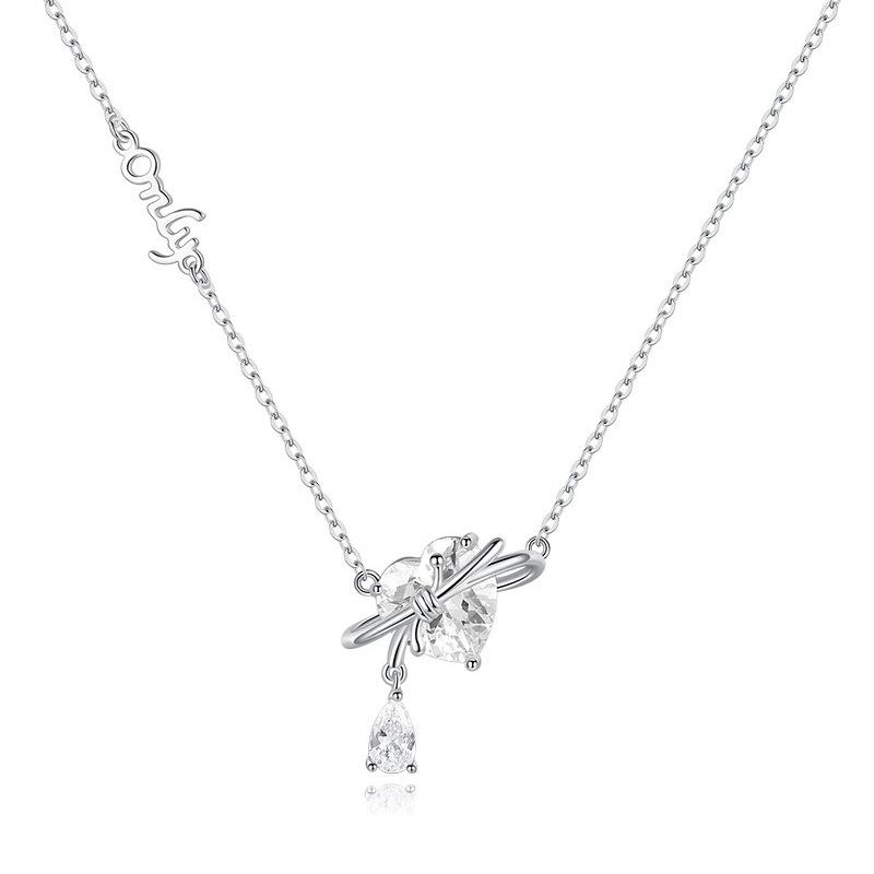 S925 Sterling Silver Heart Pendant Necklace for Women , Chic Daily Wear Valentine s Gift with Cubic Zirconia 925 silver белый