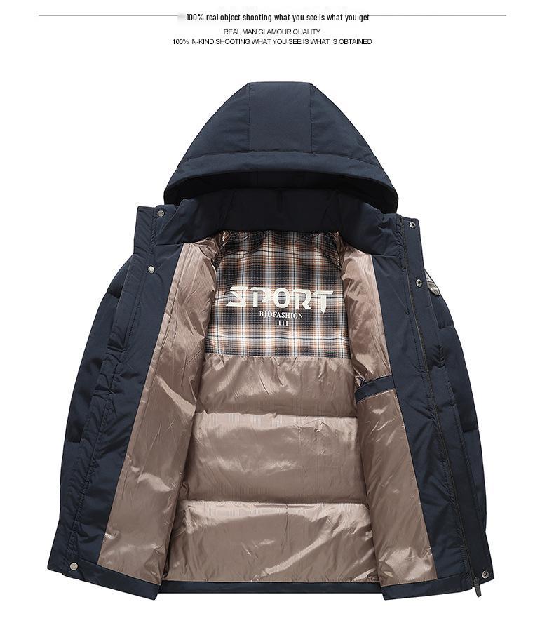Men's Winter Cotton Jacket with Detachable Hood - Thick, Warm, Solid Color, Zippered Coat