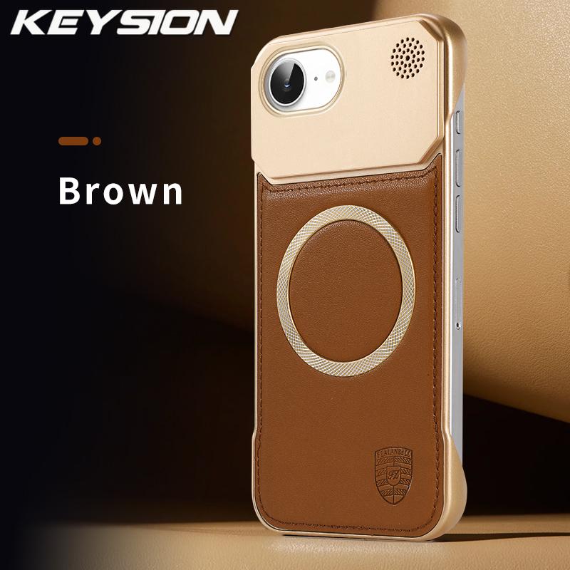 KEYSION Luxury Magnetic PU Leather Aromatherapy Phone Case for iPhone 16 Pro Max 16 Plus 16e Wireless Charging Borderless Cover