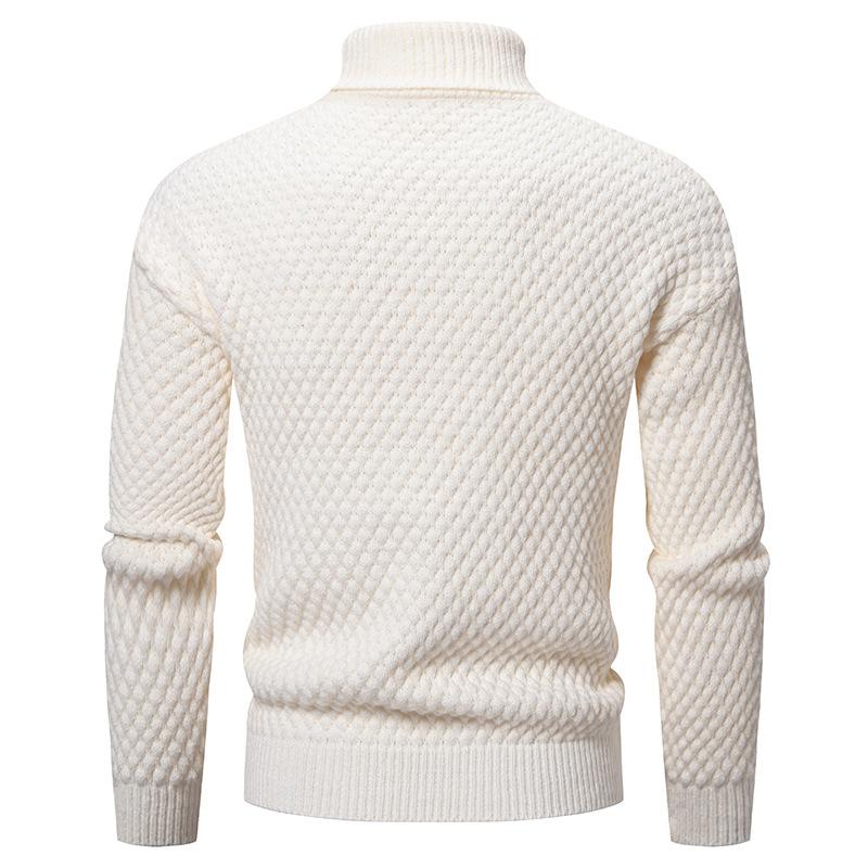 Men's Fashion Corn Grain Plaid Turtleneck Sweater Knitted Sweater Men's Warm Thread