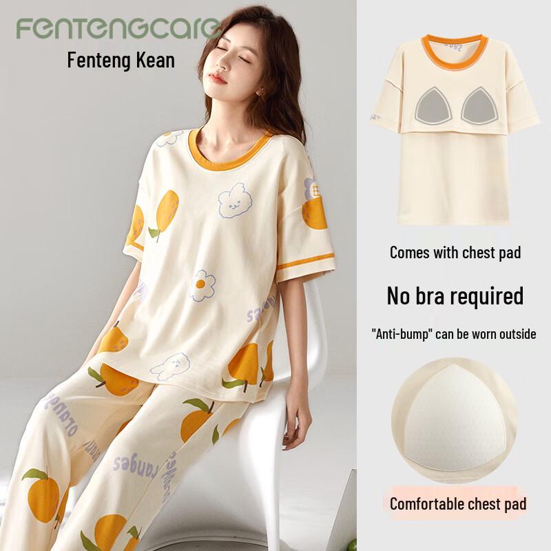 FENTENGCARE Women s Padded Short-Sleeve Loungewear Set M
