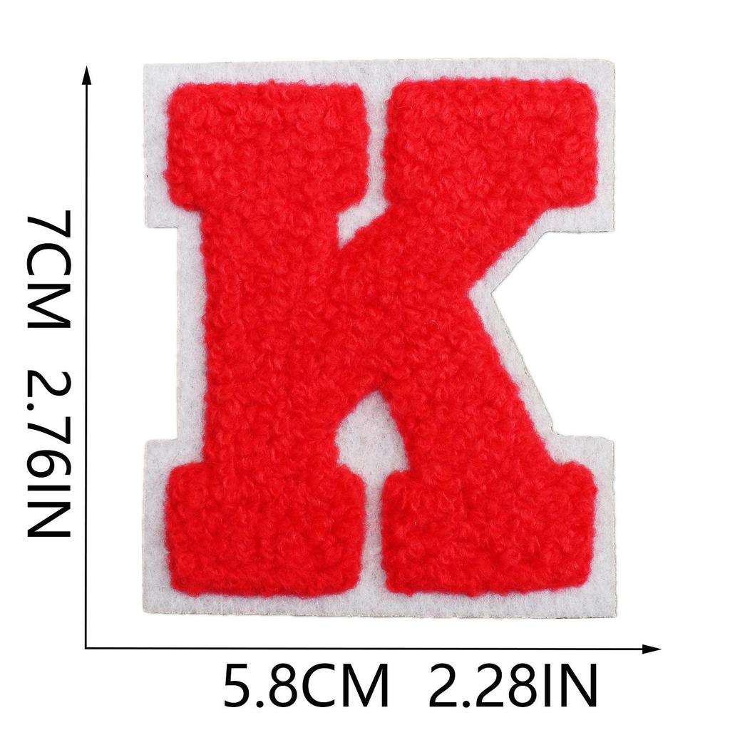 Roaring Sky 7cm Chenille Patch: Red Letters On White, A-Z Alphabet Bag Decoration.
