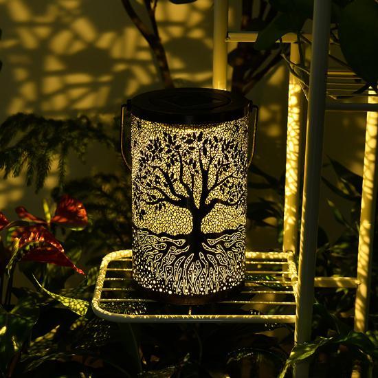 Nová Iron Art Velká stromová lampa Venkovní nádvoří Solární lampa Dekorativní Atmosféra Dutá závěsná lampa