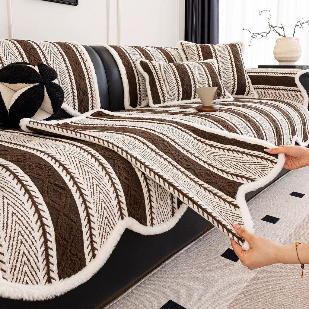 Chenille Sofa Cushion New Style Four Seasons Universal Anti-Slip Straight Row Leather Sofa Cover