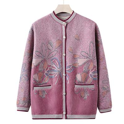 Middle-aged and Old Autumn Sweater Jacket Female Grandma Fleece Thickened Knitted Cardigan Mother Winter Top Elderly Clothes