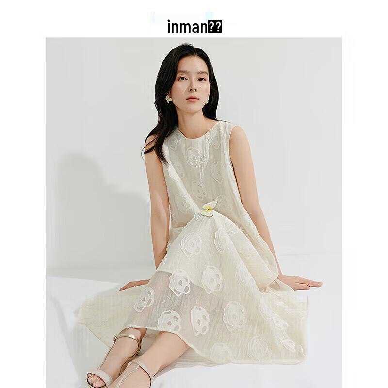 French Embossed Jacquard Sleeveless A-Line Dress L