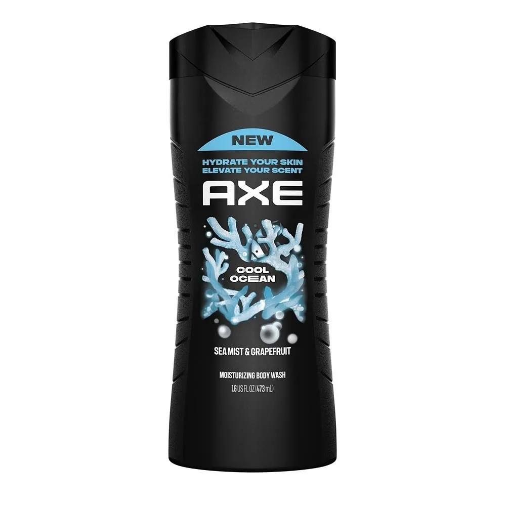 Гель для душа для мужчин AXE 473 мл 1 упаковка Cool Ocean AXE Cool Ocean Гель для душа для мужчин с эфирными маслами 12 часов свежести